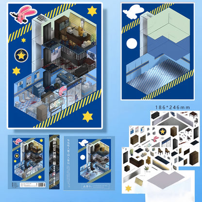 Rabbit is a Person Demon 3D Sticker | 3 Cute Miniature Scenes
