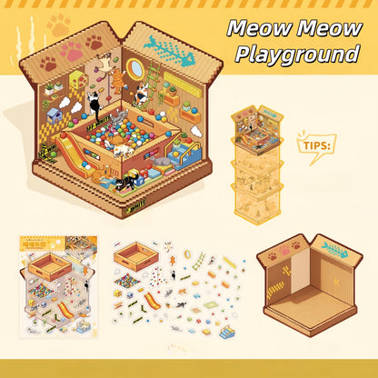 Kitty Corners 3D Sticker | 4 Cute Miniature Scenes