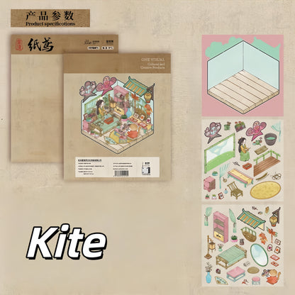 Intangible Cultural Heritage 3D Sticker | 4 Cute Miniature Scenes