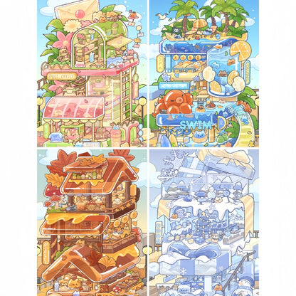 Four Season Shops 3D Sticker | 4 Cute Miniature Scenes