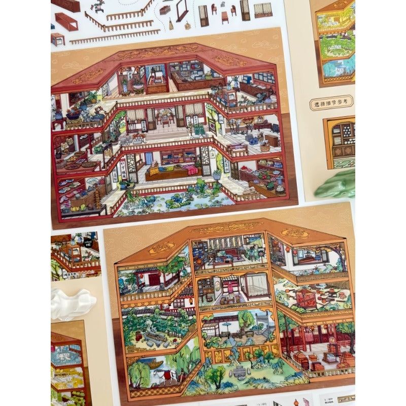 Oriental Dwellings 3D Sticker | 2 Cute Miniature Scenes
