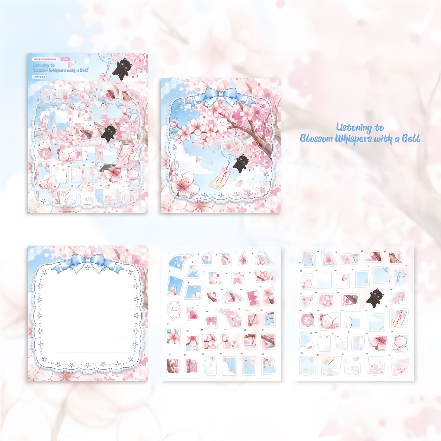 Cat Town Sakura Rain 3D Sticker | 4 Cute Miniature Scenes