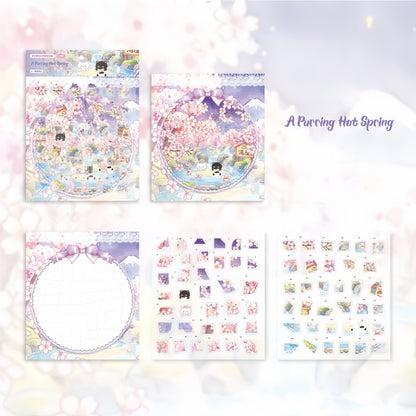 Cat Town Sakura Rain 3D Sticker | 4 Cute Miniature Scenes