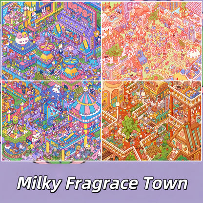 Milky Fragrace Town 3D Sticker | 4 Cute Miniature Scenes