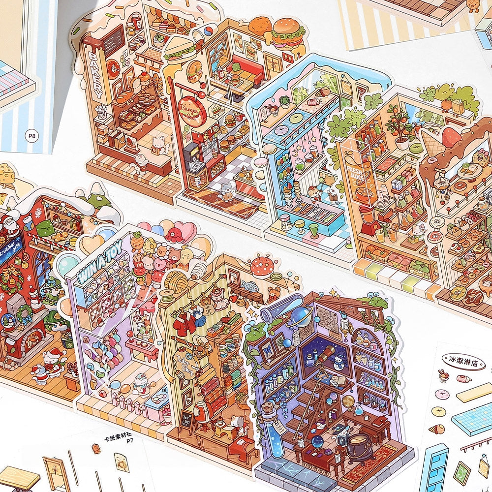 Simulation Management 3D Sticker Material Book | 10 Cute Miniature Scenes