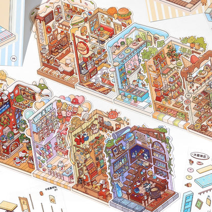 Simulation Management 3D Sticker Material Book | 10 Cute Miniature Scenes