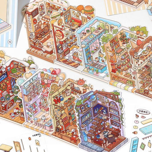 Simulation Management 3D Sticker Material Book | 10 Cute Miniature Scenes