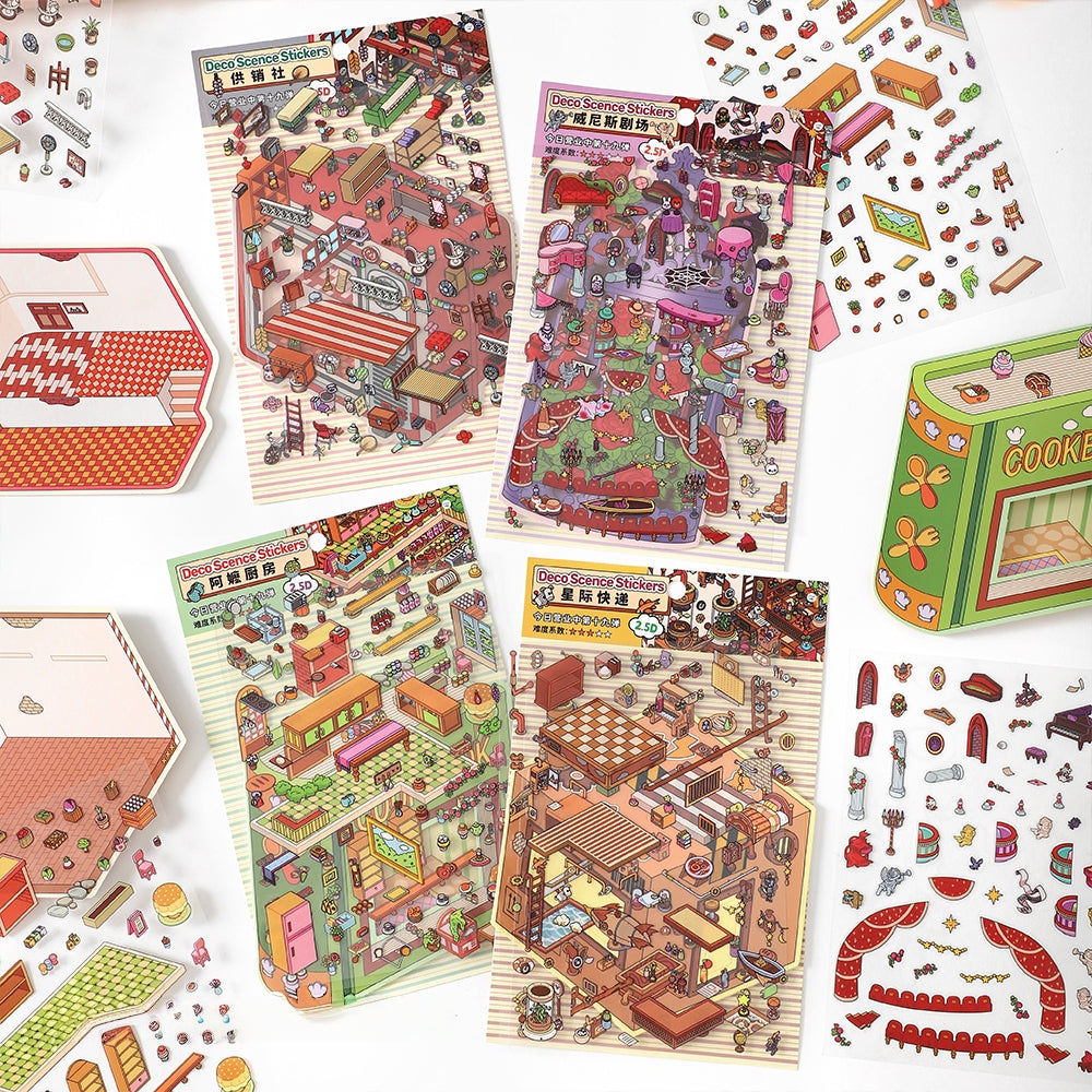 Whimsical Space 3D Sticker | 4 Cute Miniature Scenes