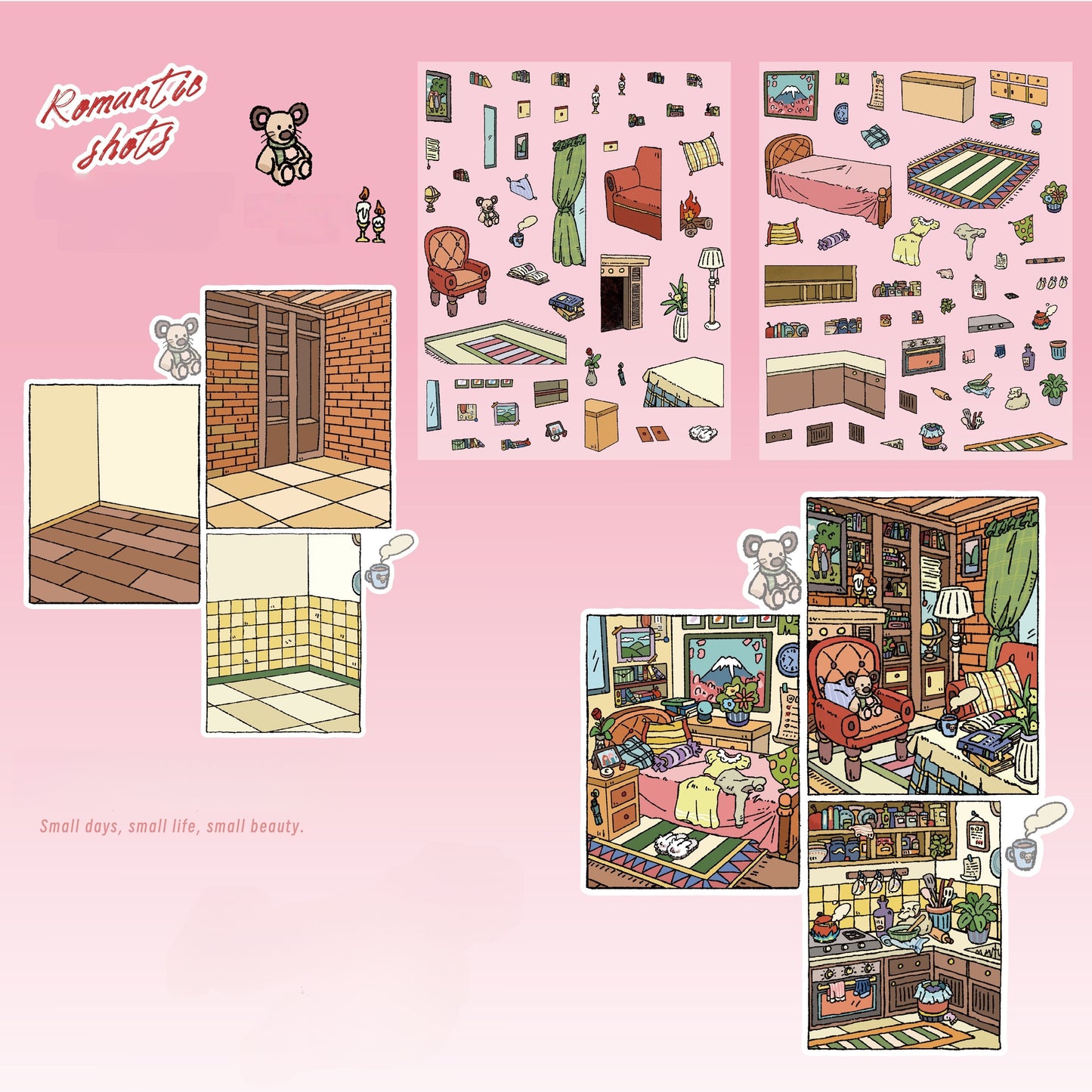 Romantic Corner 3D Sticker | 4 Cute Miniature Scenes