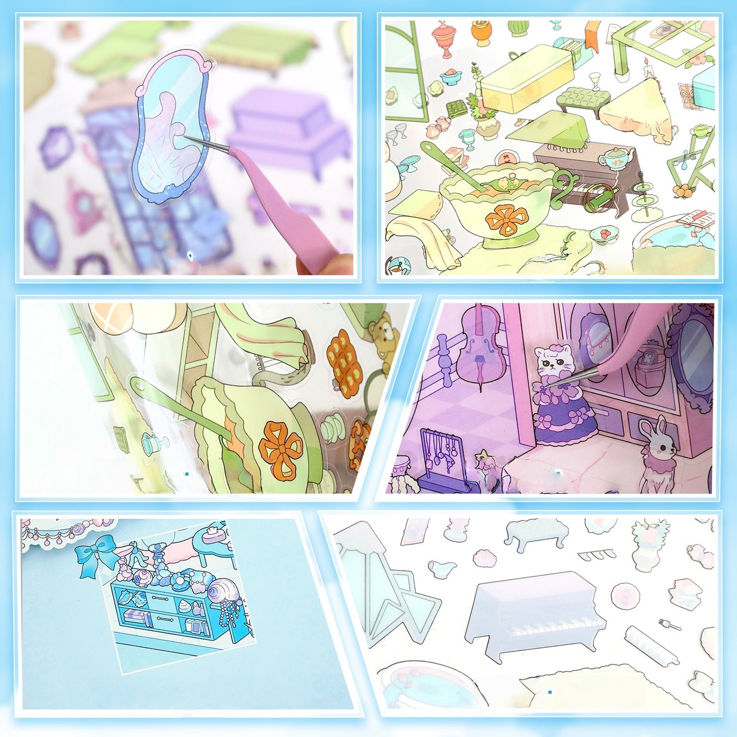 Cute Vintage Shops 3D Sticker | 4 Cute Miniature Scenes