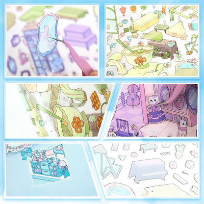 Cute Vintage Shops 3D Sticker | 4 Cute Miniature Scenes