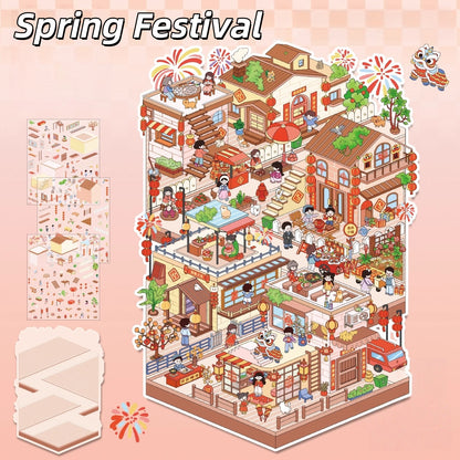 Chinese Festival 3D Sticker | 6 Cute Miniature Scenes