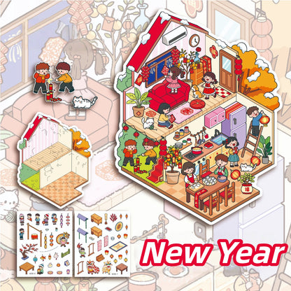 Celebrate the Festival 3D Sticker | 4 Cute Miniature Scenes