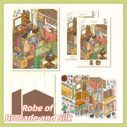 Ancient Chinese Room 3D Sticker | 4 Cute Miniature Scenes