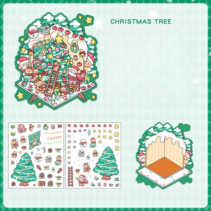 Merry Chrismas 3D Sticker | 4 Cute Miniature Scenes