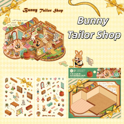 Apple Bunny 3D Sticker | 4 Cute Miniature Scenes