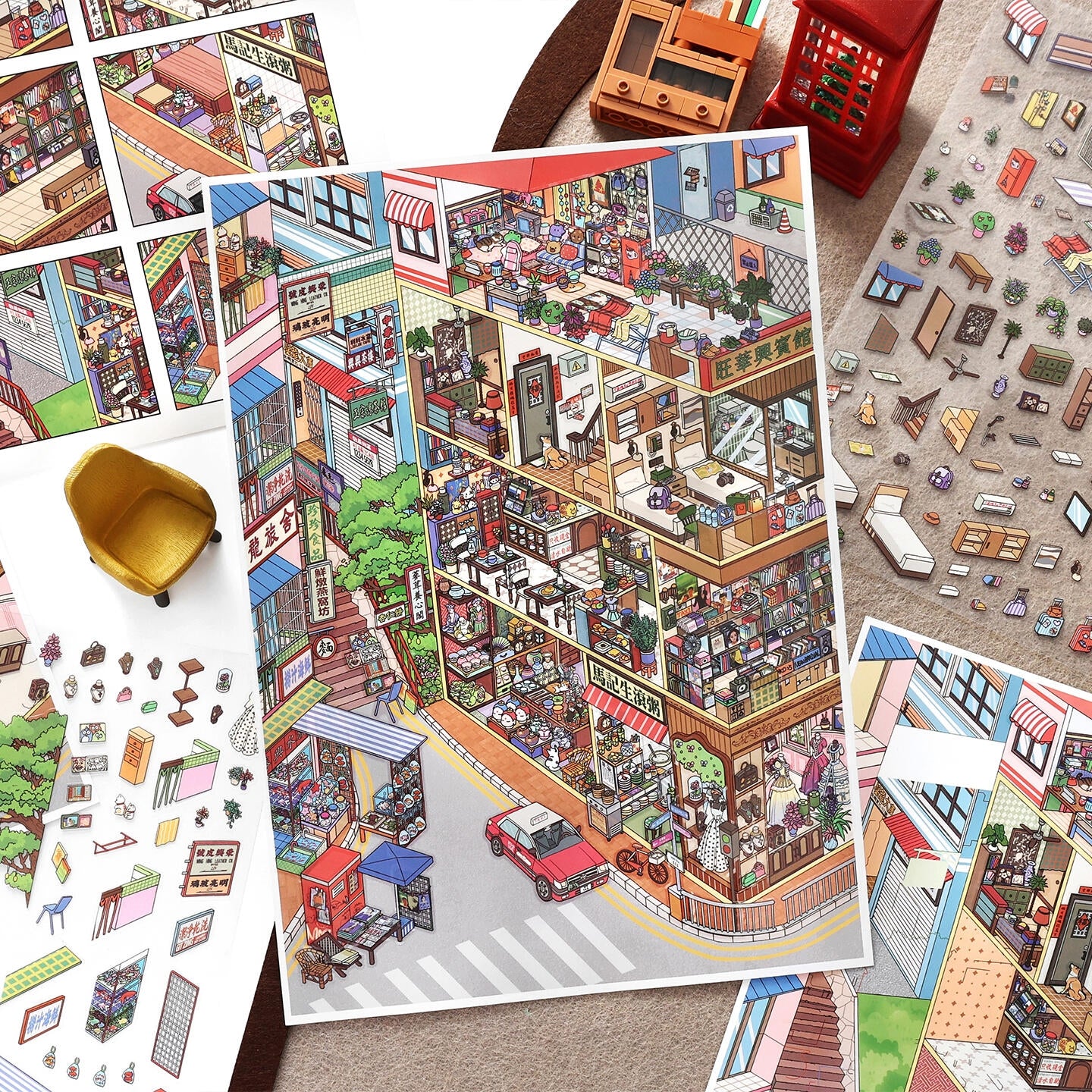 Huge Corners 3D Sticker | 2 Cute Miniature Scenes