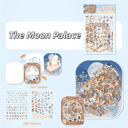 Ancient-Style Architecture 3D Sticker | 4 Cute Miniature Scene