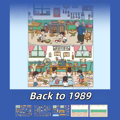 Back to 1989 3D Sticker | 4 Cute Miniature Scenes