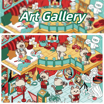Exhibition Hall 3D Sticker | 4 Cute Miniature Scenes