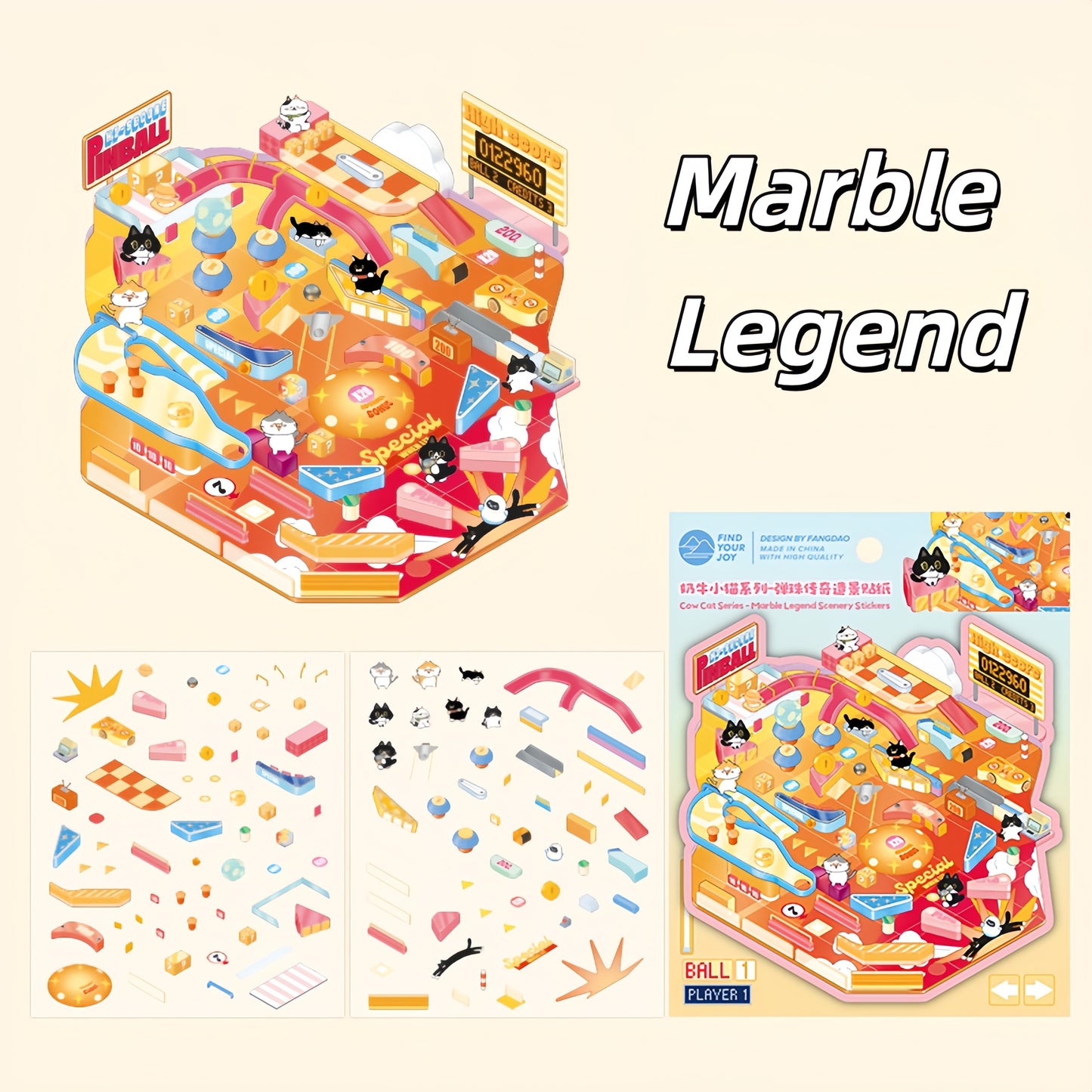 Cow Cat‘s Fun Daily 3D Sticker | 4 Cute Miniature Scenes