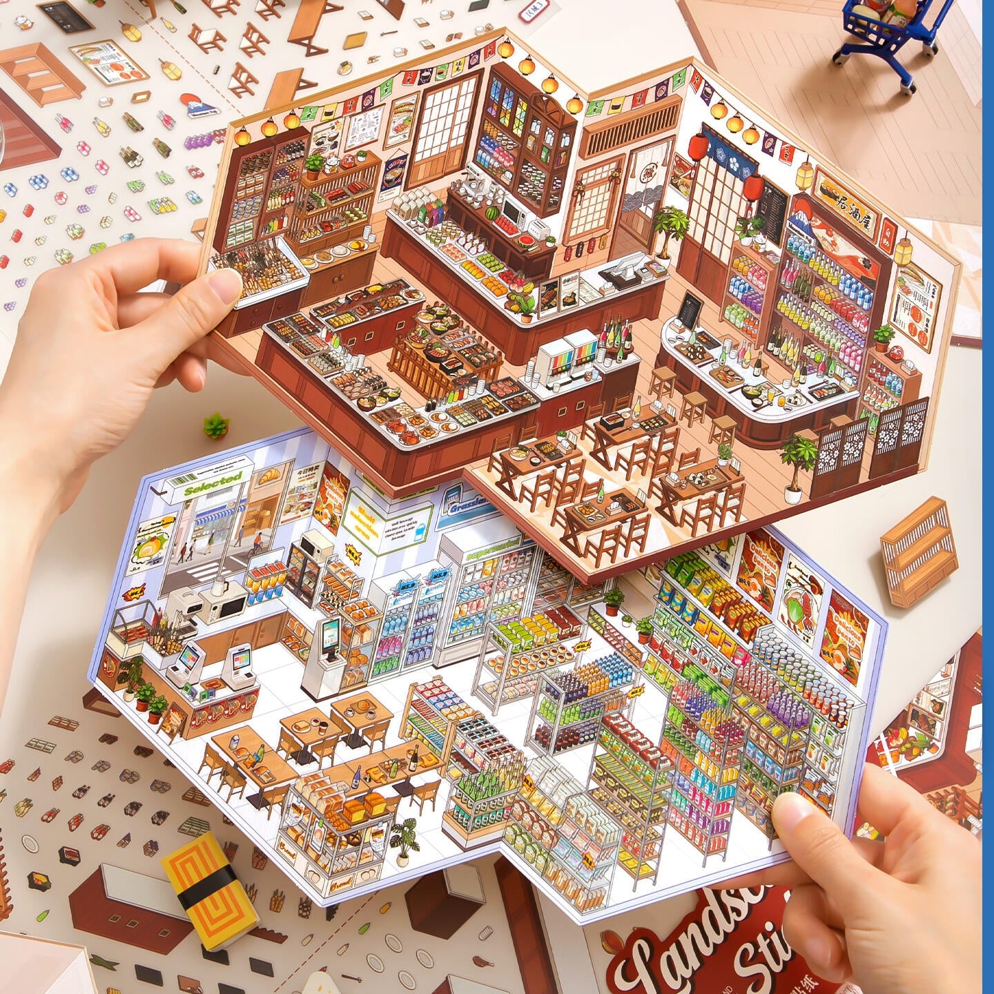 Shelf Display 3D Sticker | 2 Cute Miniature Scenes