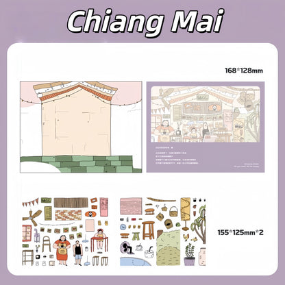 Awei‘s Travel Diary 3D Sticker | 4 Cute Miniature Scenes