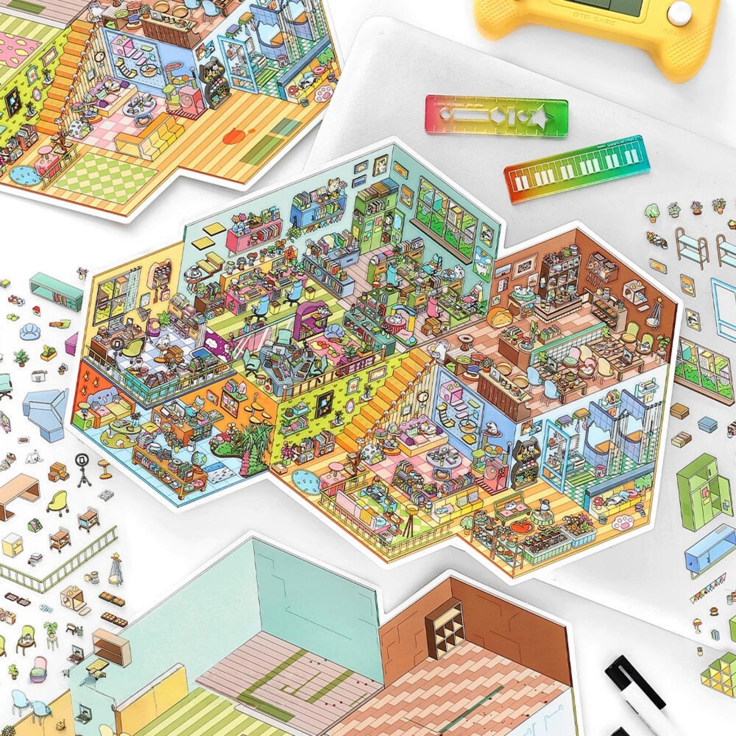 Work Routine 3D Sticker | 2 Cute Miniature Scenes