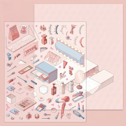 Oriental Vanity 3D Sticker | 4 Cute Scenes