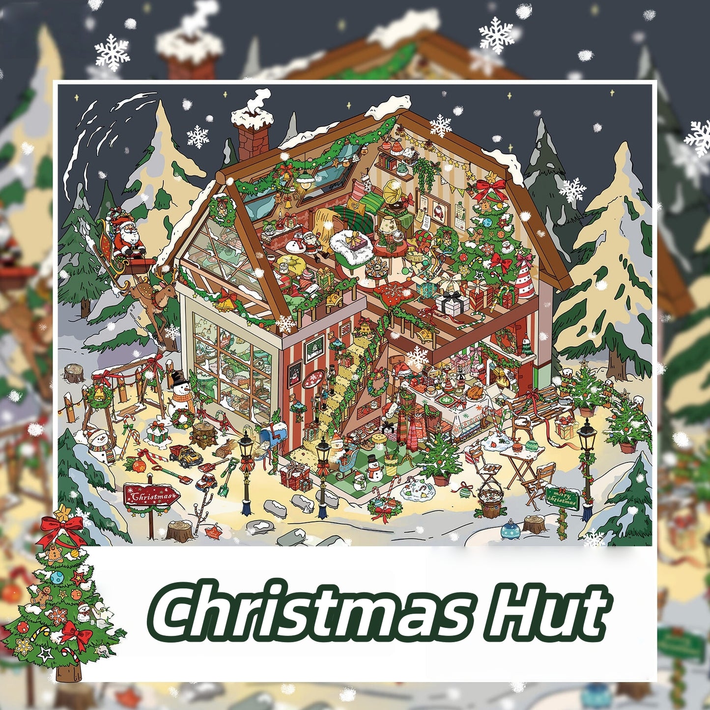 Christmas Cottage 3D Sticker | 3 Cute Miniature Scenes