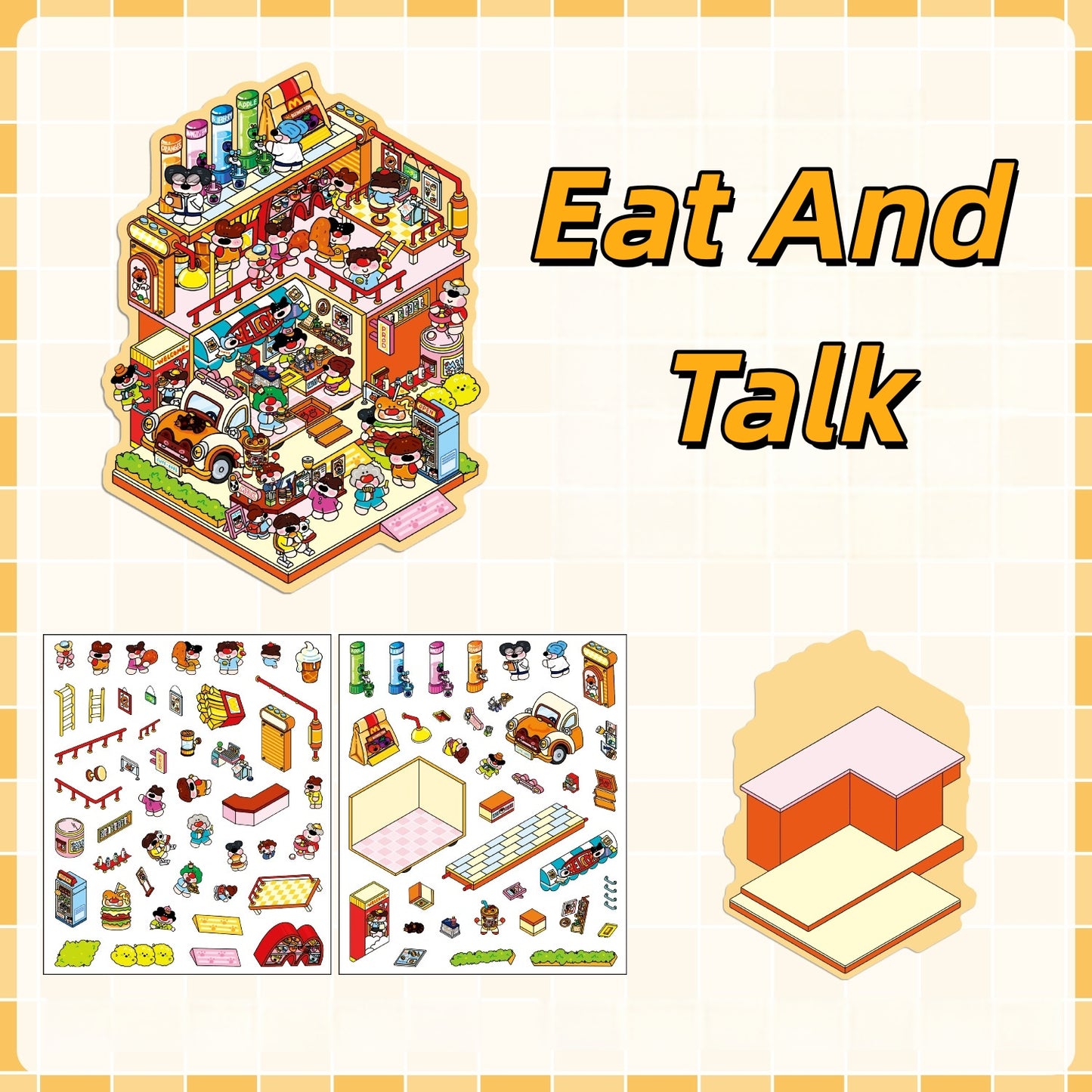 Sweet Shop 3D Sticker | 4 Cute Miniature Scenes