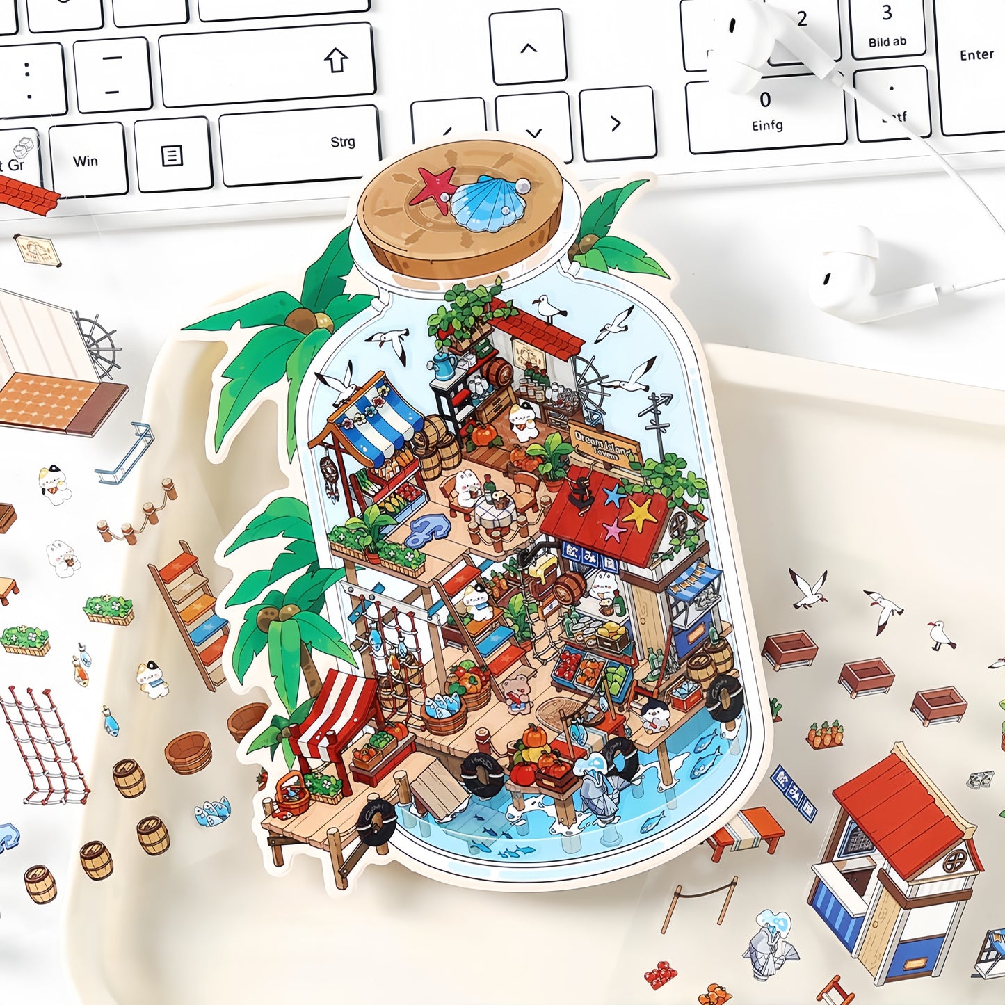 Simulation Management 3D Sticker | 4 Cute Miniature Scenes