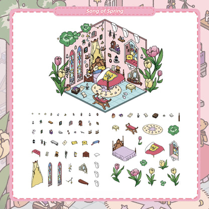 Four Seasons Song 3D Sticker | 4 Cute Miniature Scenes