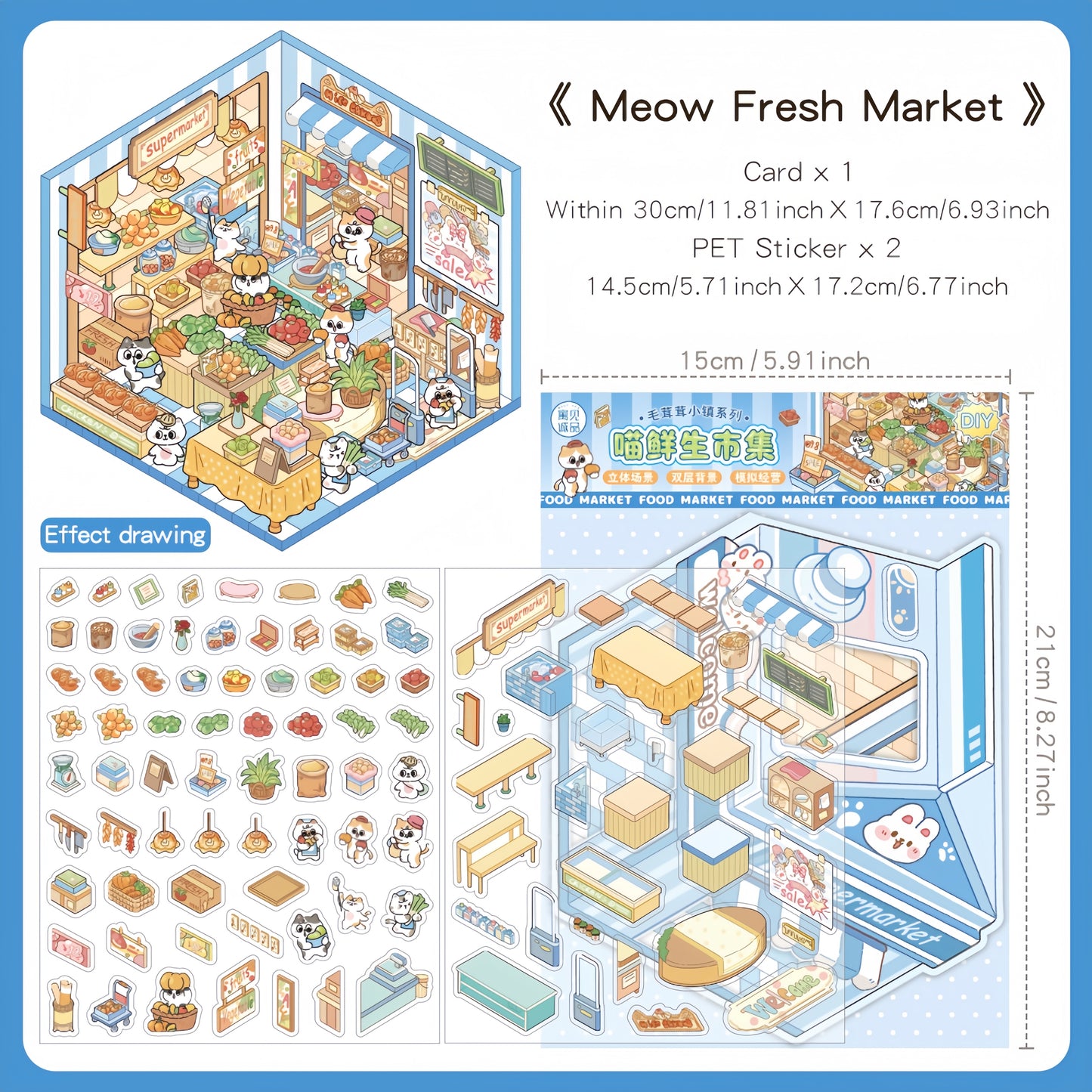 Paw Shops 3D Sticker | 4 Cute Miniature Scenes