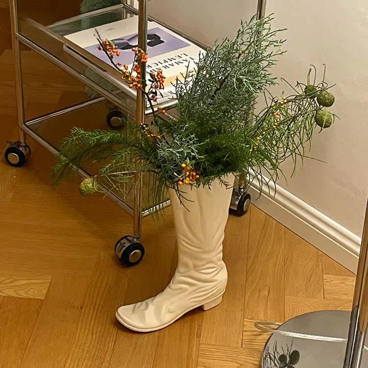 White Boot-Shaped Ceramic Vase