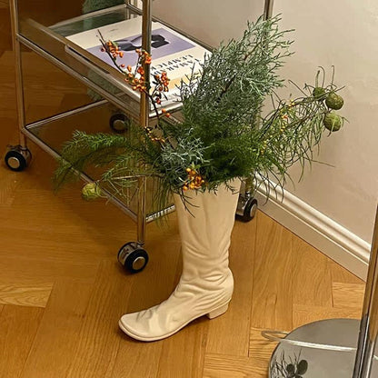 White Boot-Shaped Ceramic Vase