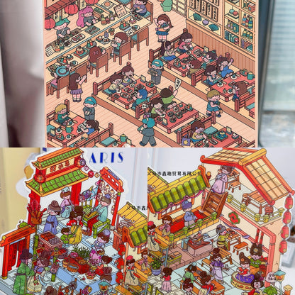 Eastern Marketplace 3D Sticker | 3 Cute Miniature Scenes