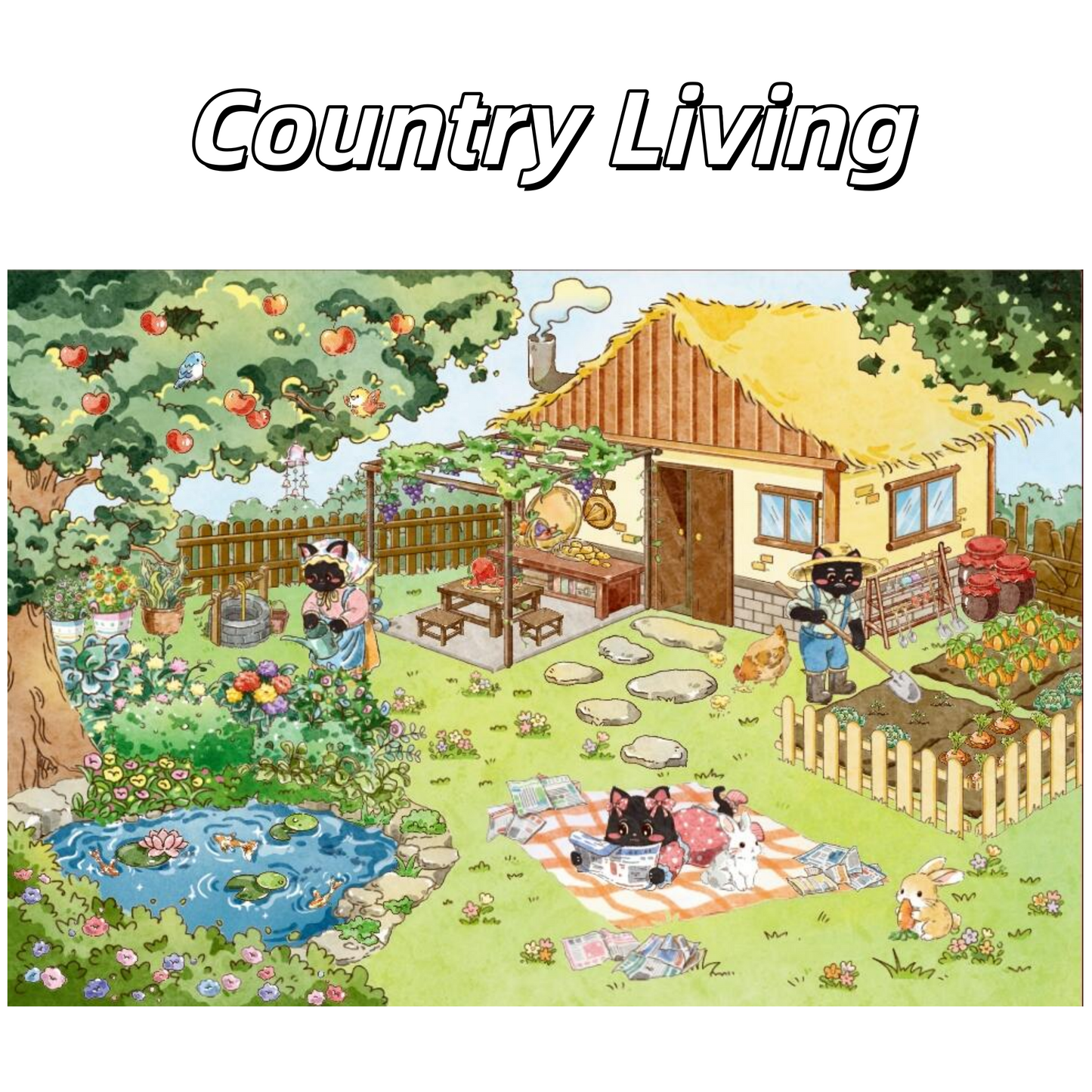 Black Cat Drama 3D Sticker | 2 Cute Miniature Scenes
