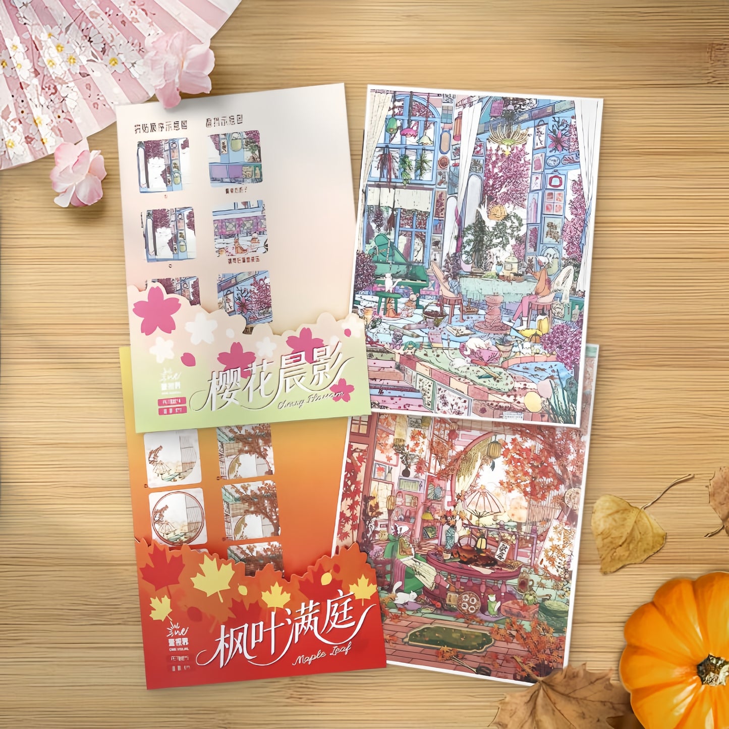 Maple & Cherry House 3D Sticker | 2 Cute Miniature Scenes