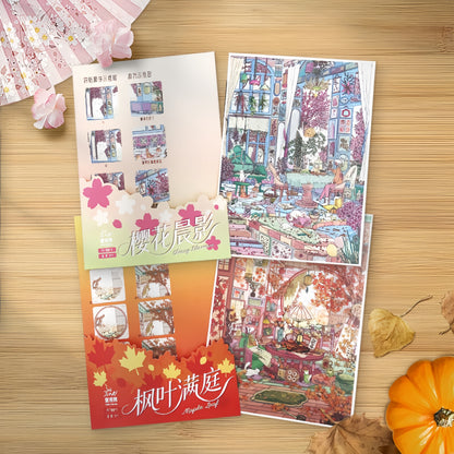 Maple & Cherry House 3D Sticker | 2 Cute Miniature Scenes