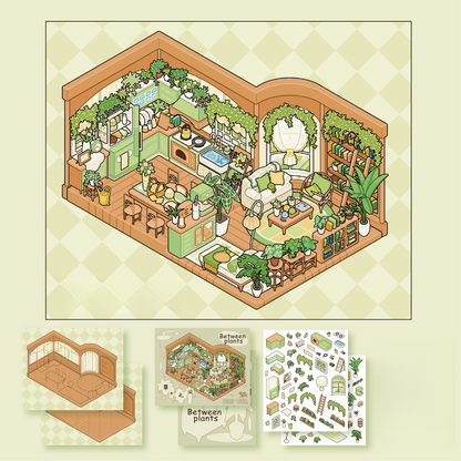 Cozy Little Rooms 3D Sticker | 4 Cute Miniature Scenes
