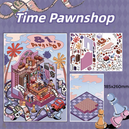 No. 81 Pawn Shop 3D Sticker | 4 Cute Miniature Scenes