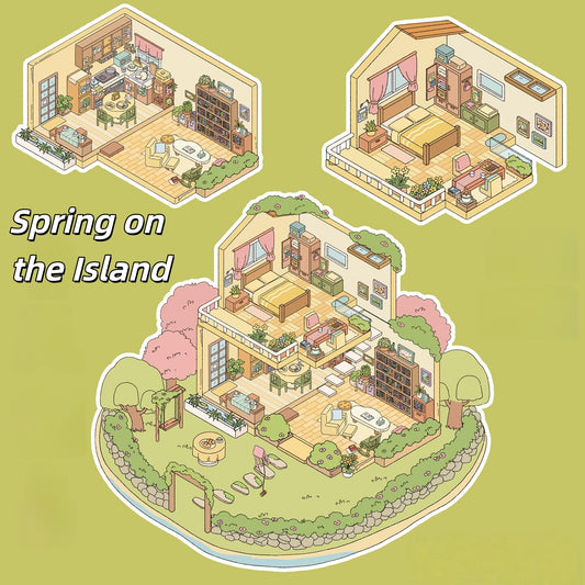 Four Seasons Invitation Letter 3D Sticker | 4 Cute Miniature Scenes
