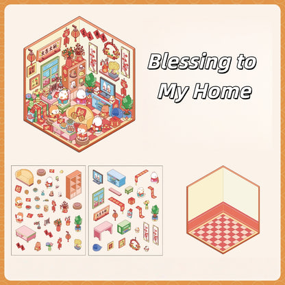 Happy New Year 3D Sticker | 4 Cute Miniature Scenes