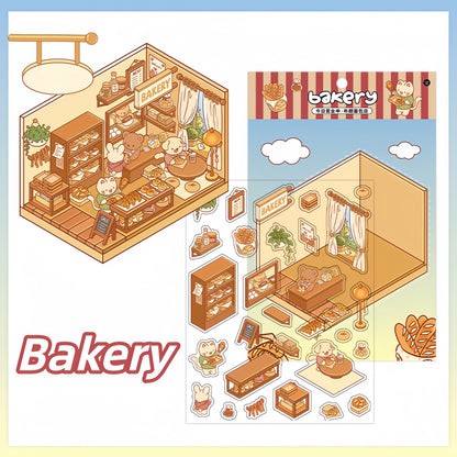 Paw's Shop 3D Sticker | 4 Cute Miniature Scenes