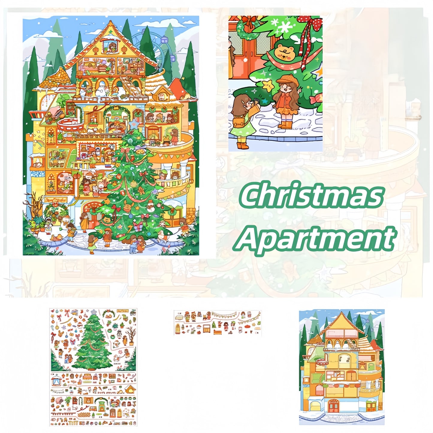 Christmas Streetscape 3D Sticker | 4 Cute Miniature Scenes