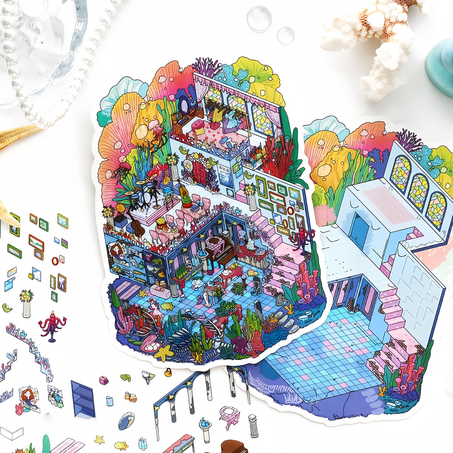 Curious Realms 3D Sticker | 4 Cute Miniature Scenes
