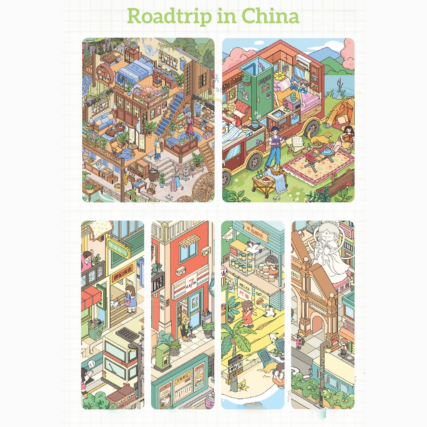 Roadtrip in China 3D Sticker | 6 Cute Miniature Scenes