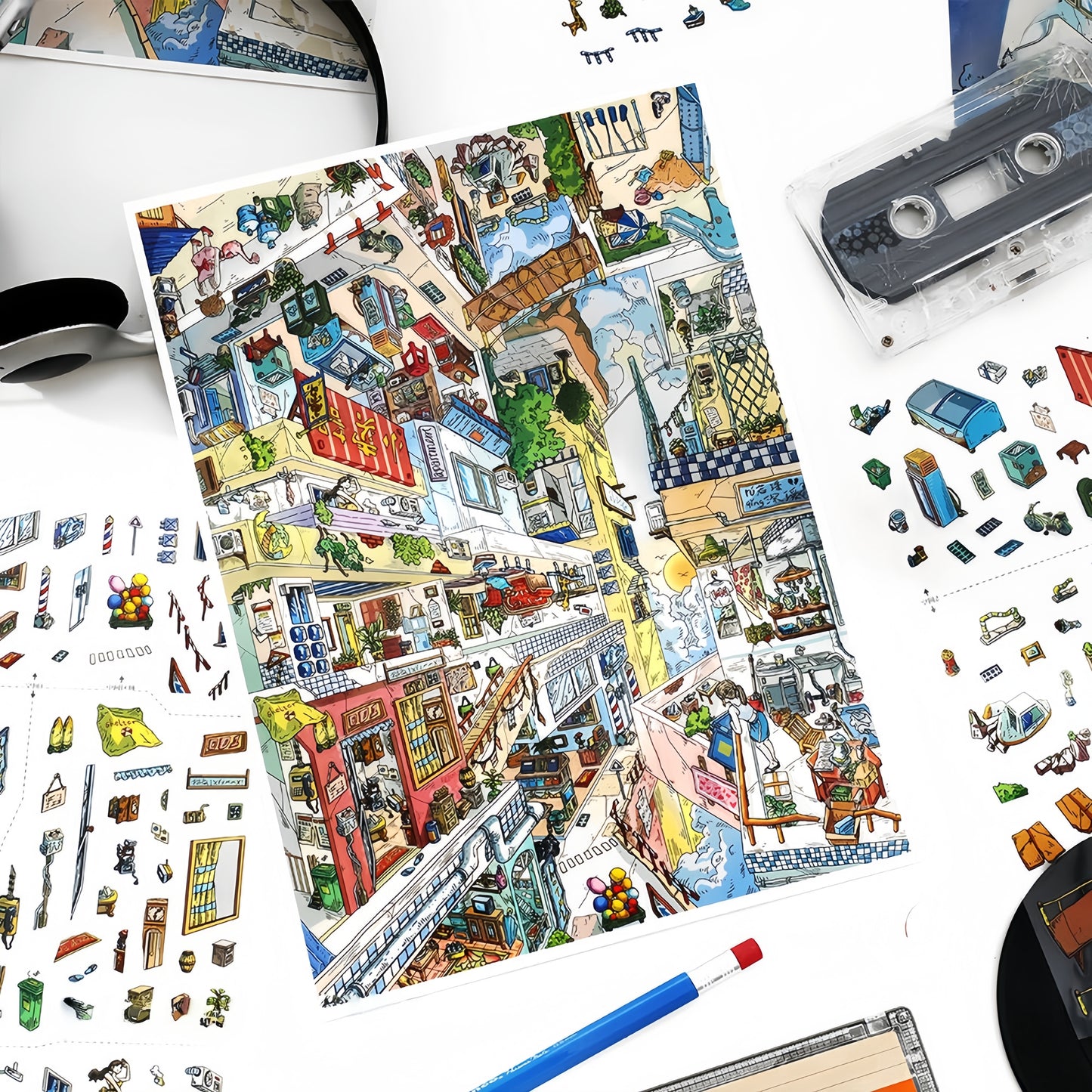 Fantastic Street 3D Sticker | 2 Cute Miniature Scenes