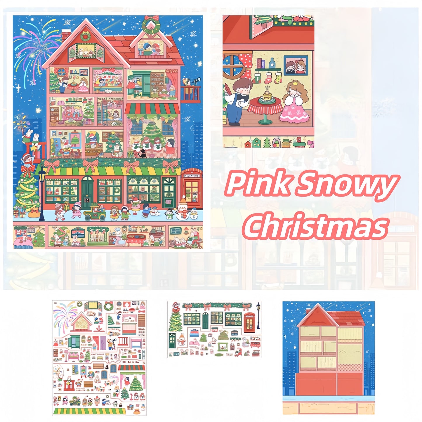 Christmas Streetscape 3D Sticker | 4 Cute Miniature Scenes